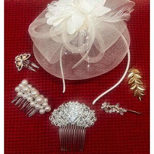Bridal Hair Accessories‎ Set With Pearl & Crystal Combs and Veil